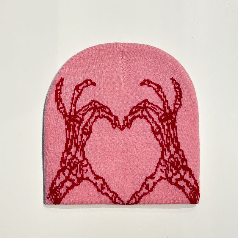 Heart-shaped Skull Hand-held Flower Knitted Wool Hat