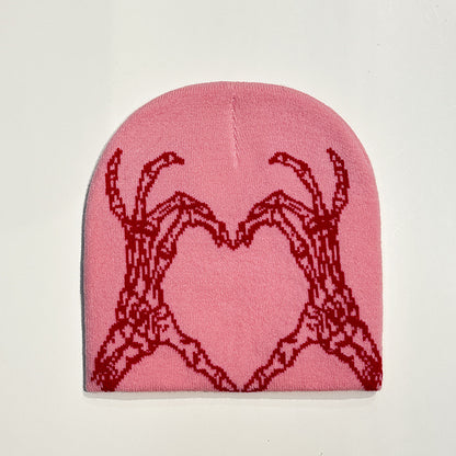 Heart-shaped Skull Hand-held Flower Knitted Wool Hat