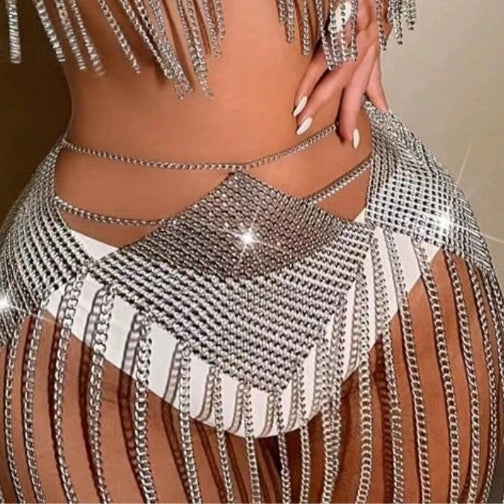 Rhinestone Inlaid Diamond Cloth Tassel Chain Joint Halter Vest