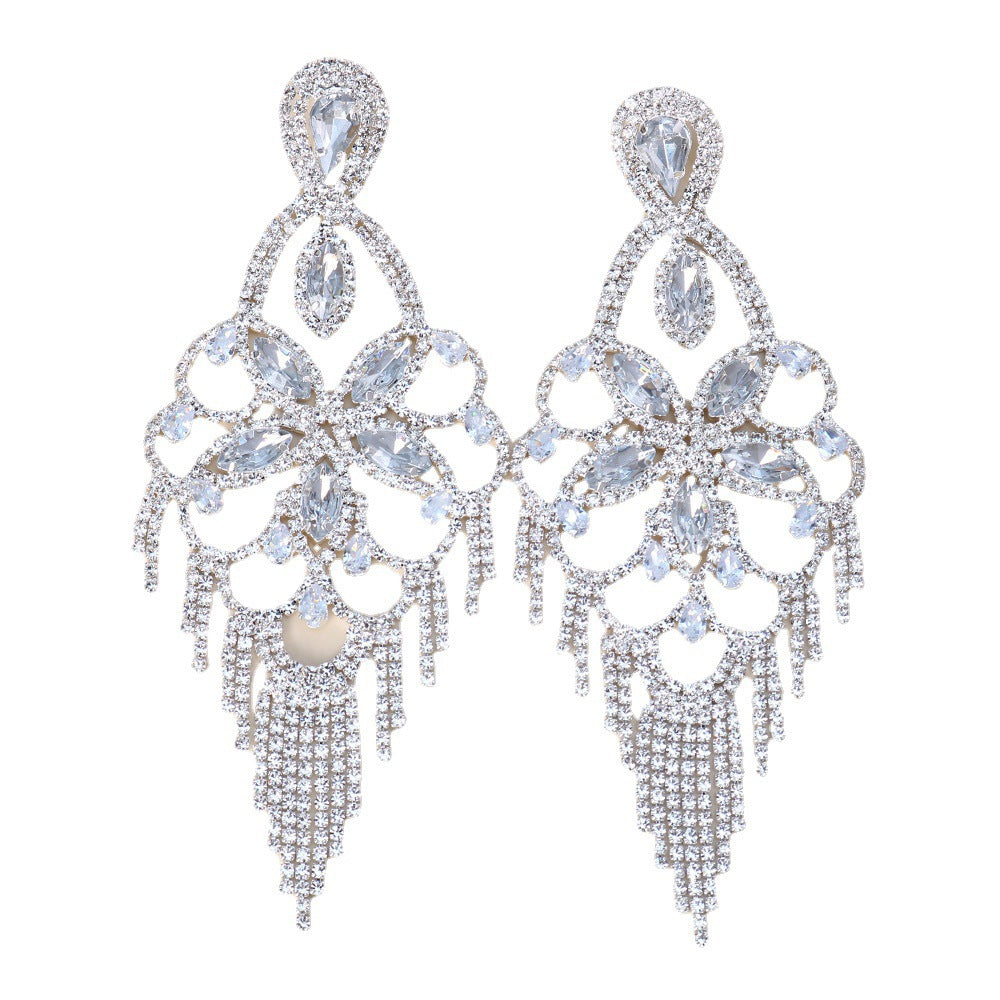 Long Rhinestone Tassel Earrings For Women