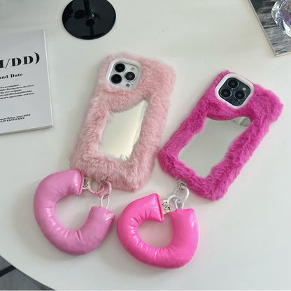 Fluffy Make-up Mirror Phone Shell