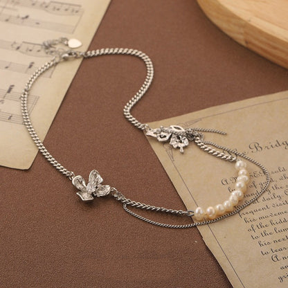 Korean Style Ins Style Natural Pearl Flower Double-layer Necklace