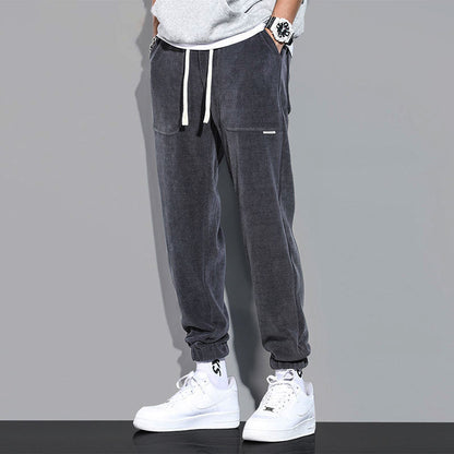 Spring And Autumn Corduroy Casual Pants Men's Loose Trendy Teenagers Waffle Ankle-tied Track Sweatpants