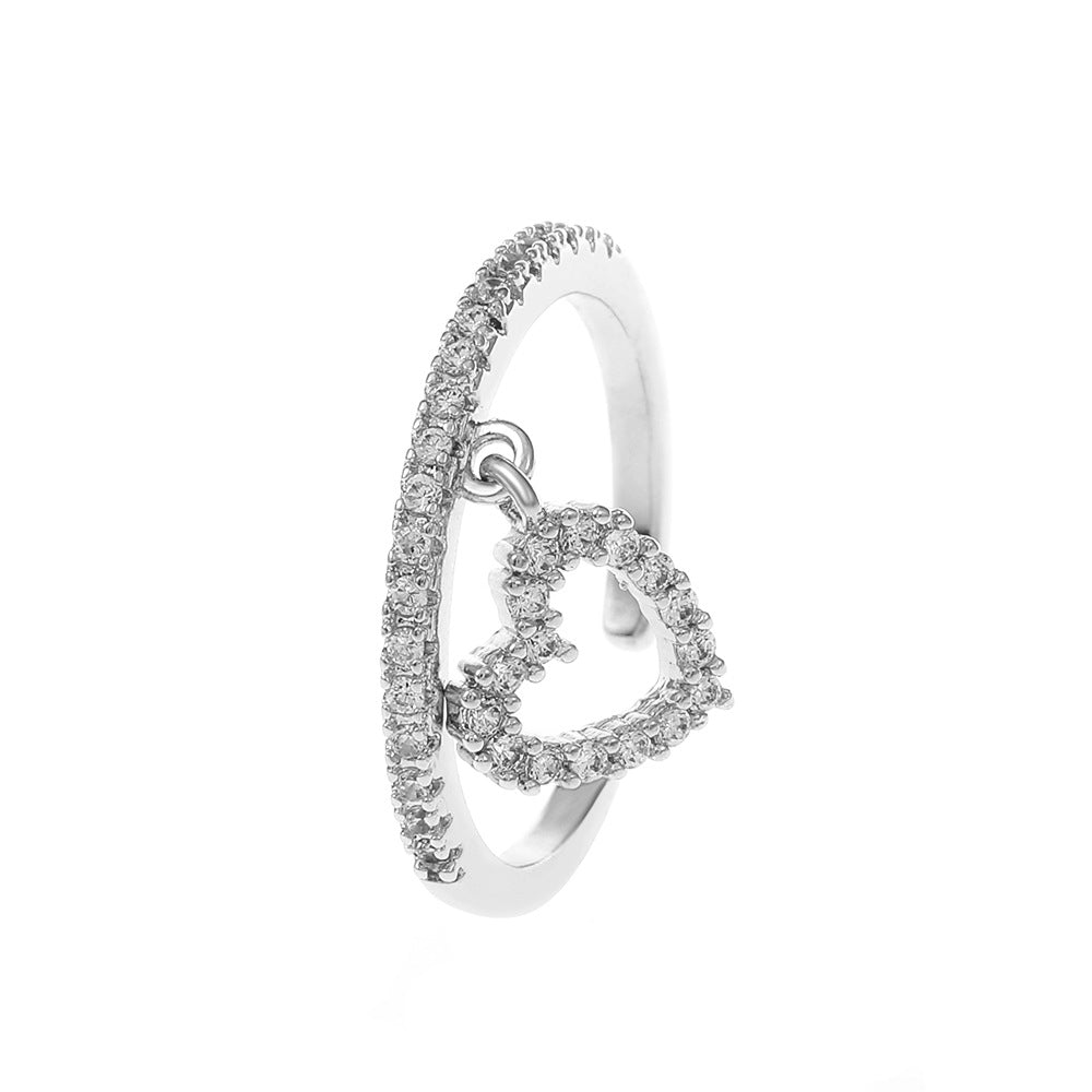 Diamond-embedded Love Pendant Ring Women