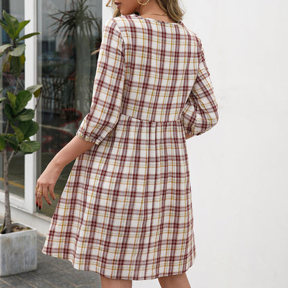 Loose Casual Pullover Plaid Dress Women