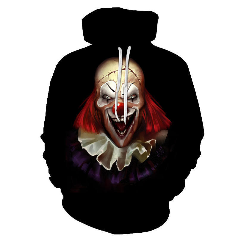 Hoodies Evil Clown Digital Printing Loose Hooded Casual Sweatshirt