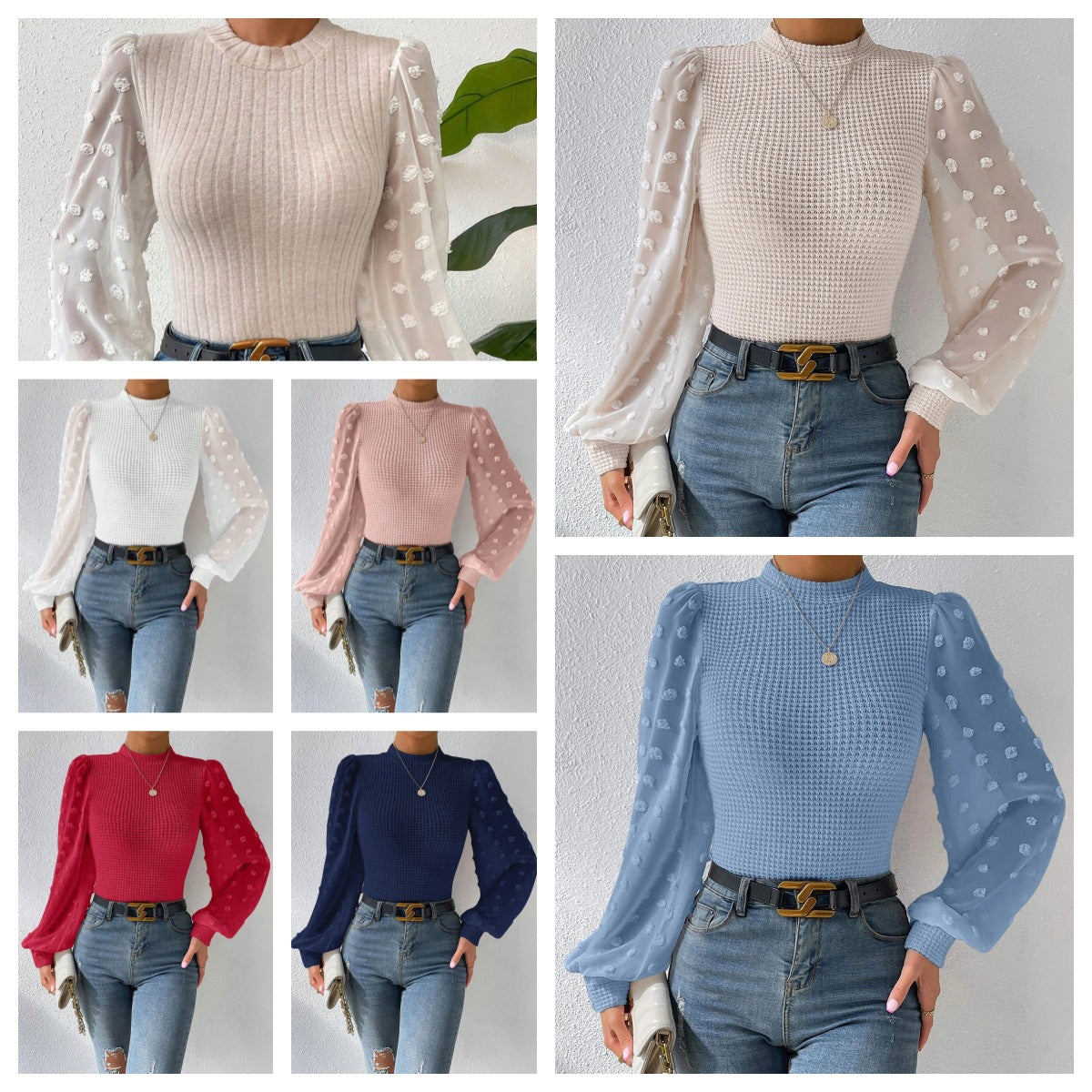 Women's Knitwear Round Neck Stitching Long Sleeve