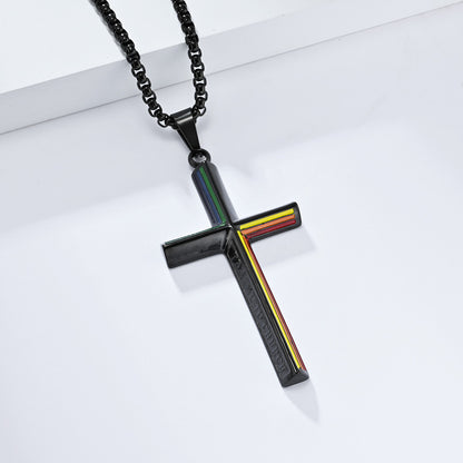 Rainbow Flag Titanium Steel Cross Necklace Personality