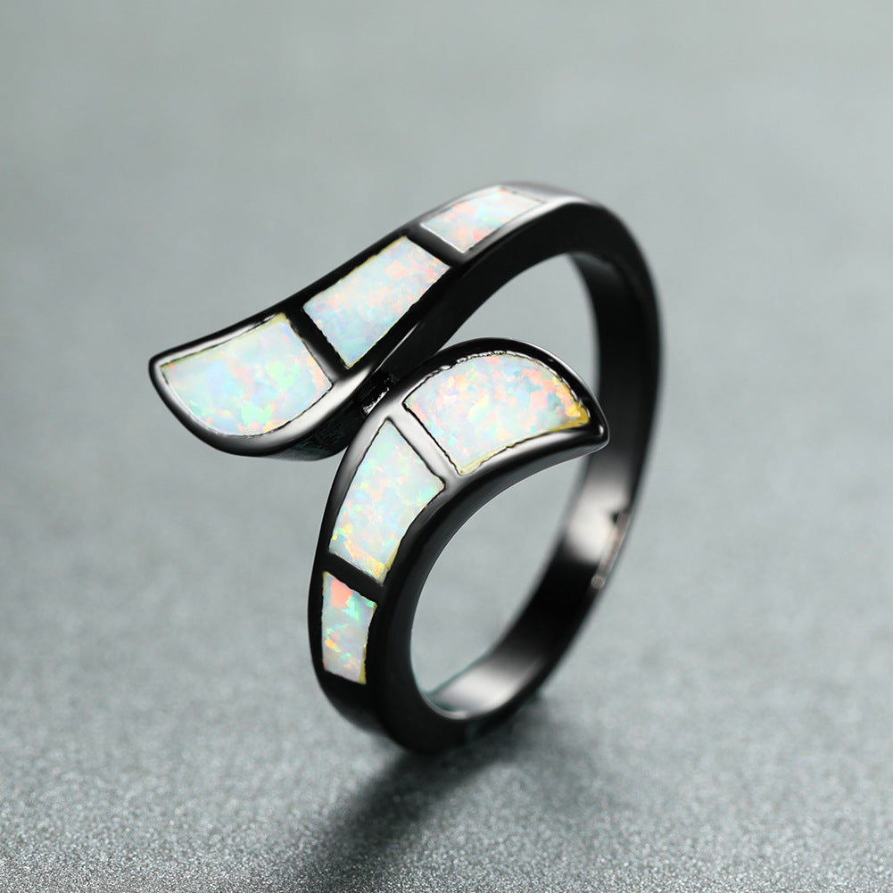 Black Gold Blue Arc Opal European And American Style Exaggerated And Personalized Ring