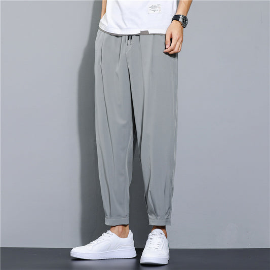 Ice Silk Leisure Draping Student Sports Straight Cropped Pants