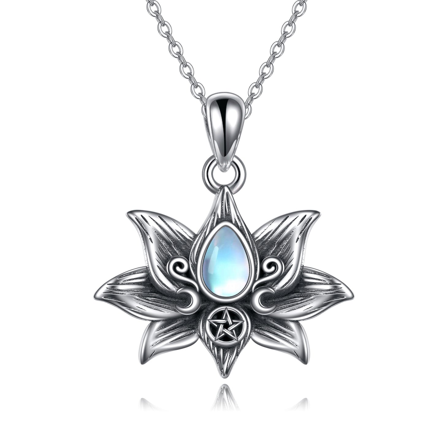 Sterling Silver Moonstone Lotus Flower Pendant Necklace Jewelry Gifts for Women