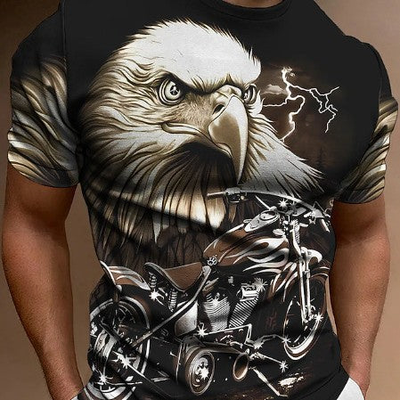 Retro Biker's Printed Round Neck Short Sleeve T-shirt