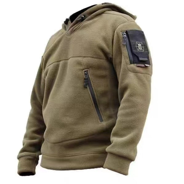 American-style Zipper Pocket Tactical Fleece Sweater Men's Hooded Thickened Thermal