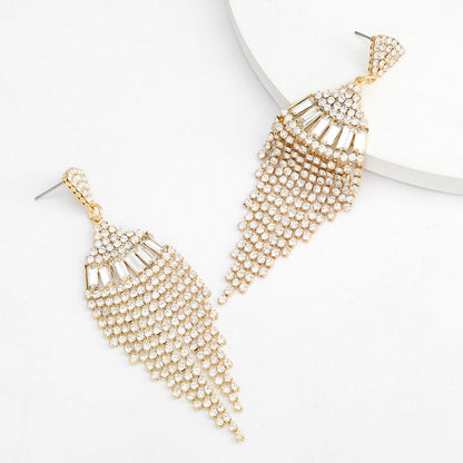 Alloy Diamond Rhinestone Long Fringe Earrings