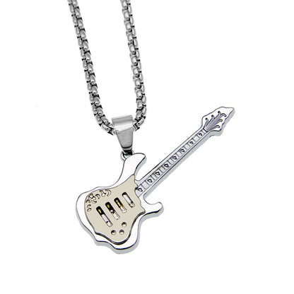 Gothic 2-layer Titanium Steel Guitar Necklace Men's Musical