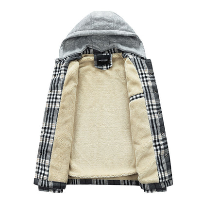 Fleece British Style Hooded Plaid Coat