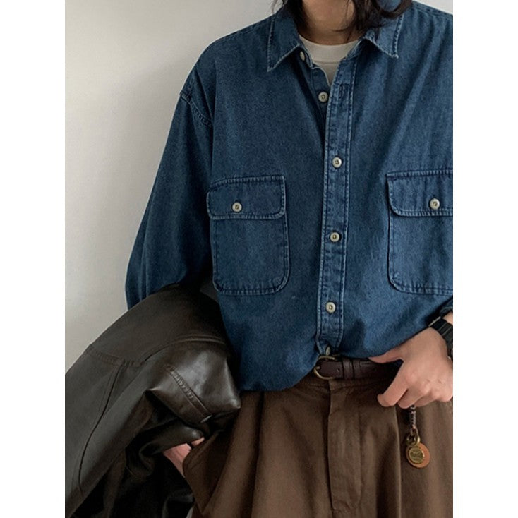 Casual Loose Basic Style Workwear Denim Shirt Jacket