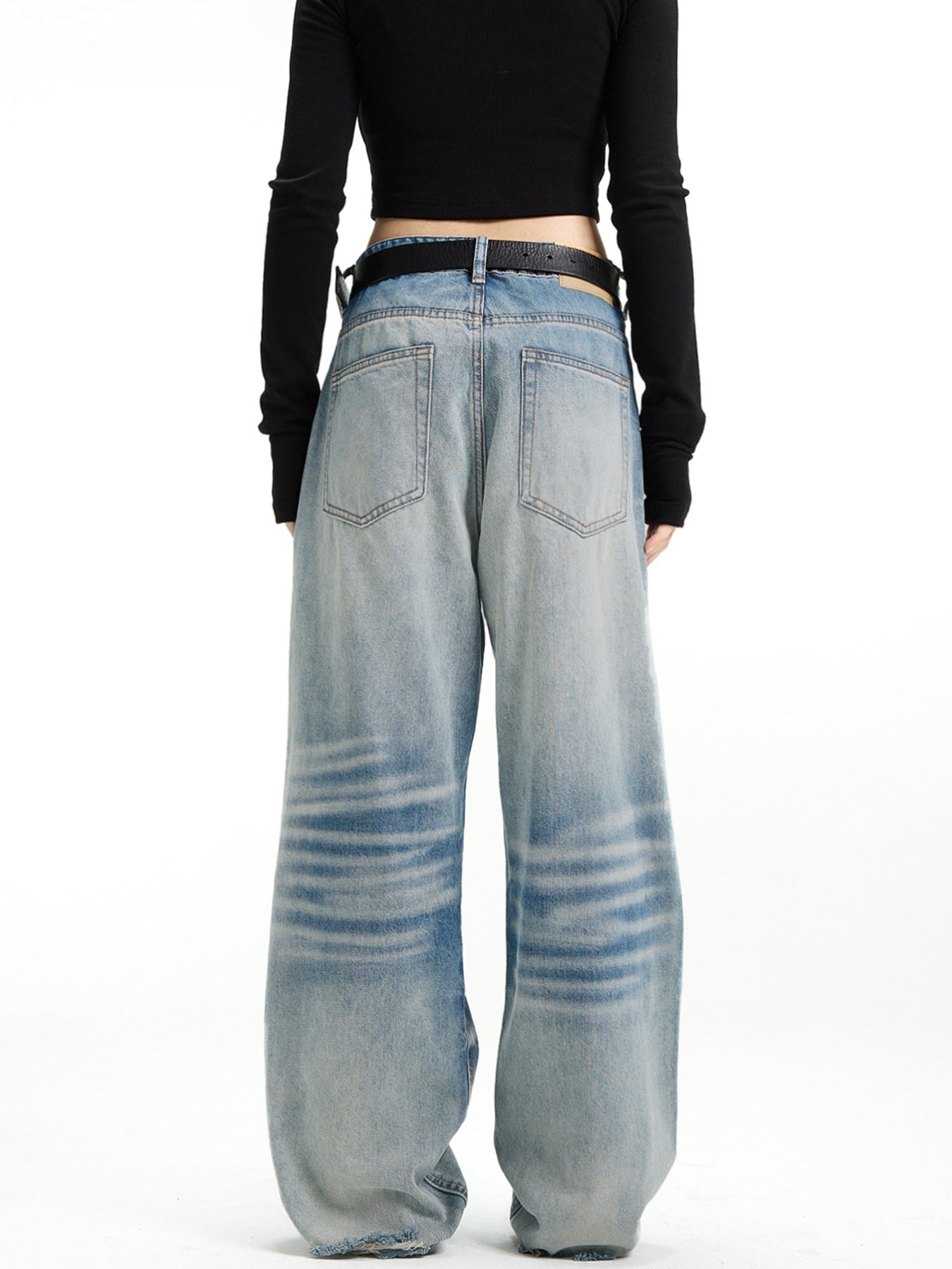 Crack Blue Straight American Retro Jeans