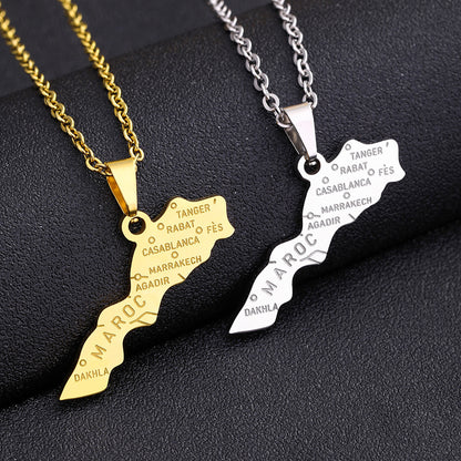 Stainless Steel Morocco Map Necklace For Women