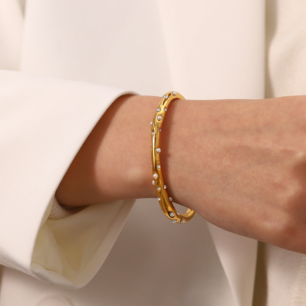 18K Gold-plated Pearl Zircon Cross Inlaid Bracelet