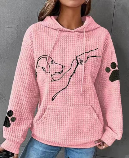 Waffle Hoodie Winter New Hooded Dog Printed Sweater Women