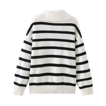 Autumn And Winter New Women's Clothing Loose Temperament Idle Style Striped Knitted Sweater