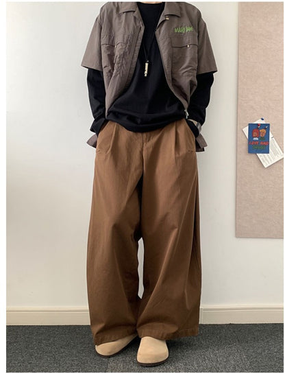 Japanese Wide Leg Pants Solid Color Casual Loose And Simple Straight-leg Trousers