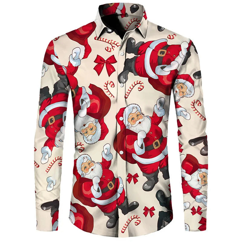 New Hawaiian Santa Claus Theme Digital 3D Printing Shirt Men Casual Retro Loose Plus Size Men's Clothing