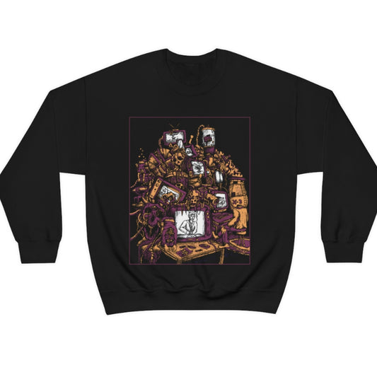 European And American Dystopic Printed Round Neck Long Sleeve Pullover