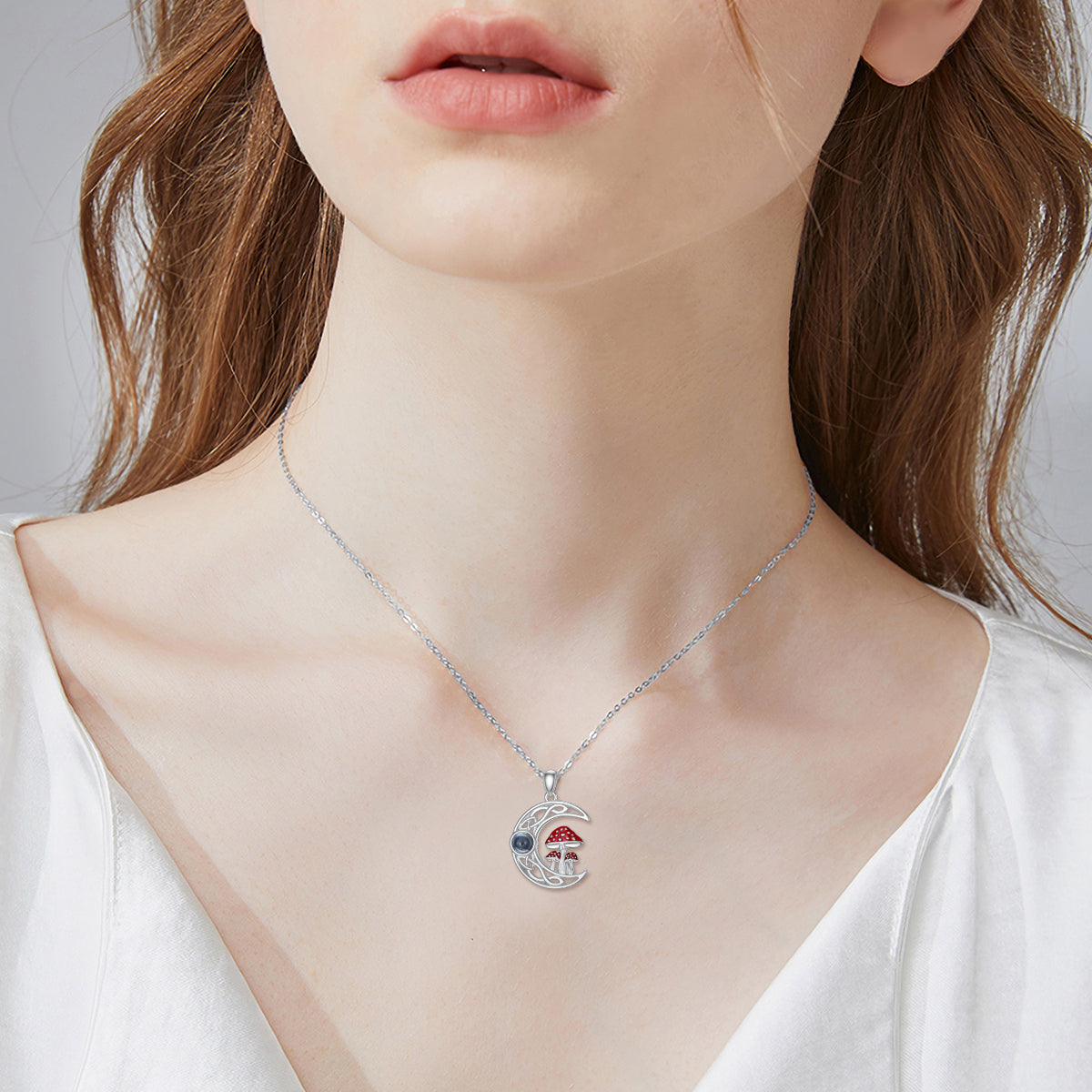 100 languages I Love You Projection Stone Mushroom Moon Necklace Sterling Silver