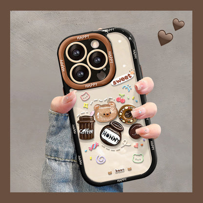 Coffee Bear Three-dimensional Doll Pendant Drop-resistant Phone Case