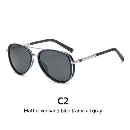 Fashionable Metal Double Beam Frame Trendy Retro Men's Polarized Sunglasses