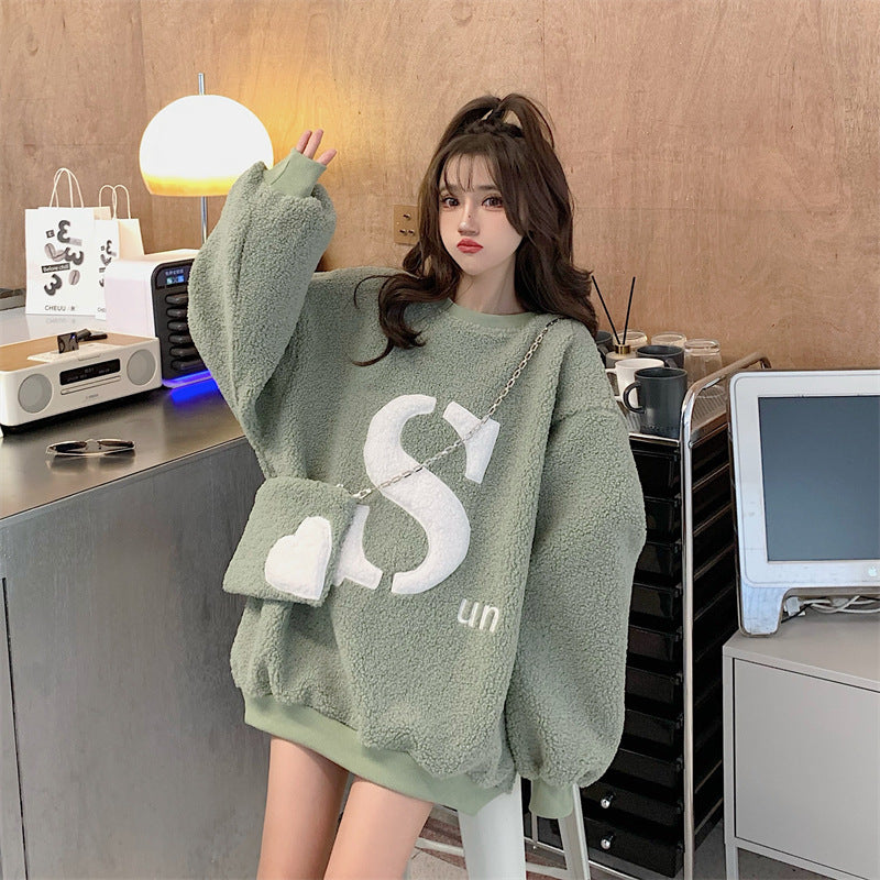 Idle Style Alphabet Plus Velvet Lamb Wool Sweater