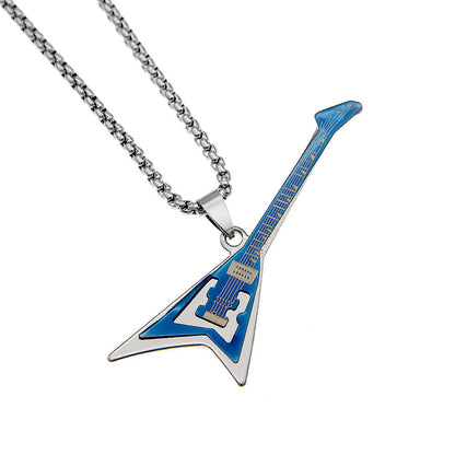 Gothic 2-layer Titanium Steel Guitar Necklace Men's Musical