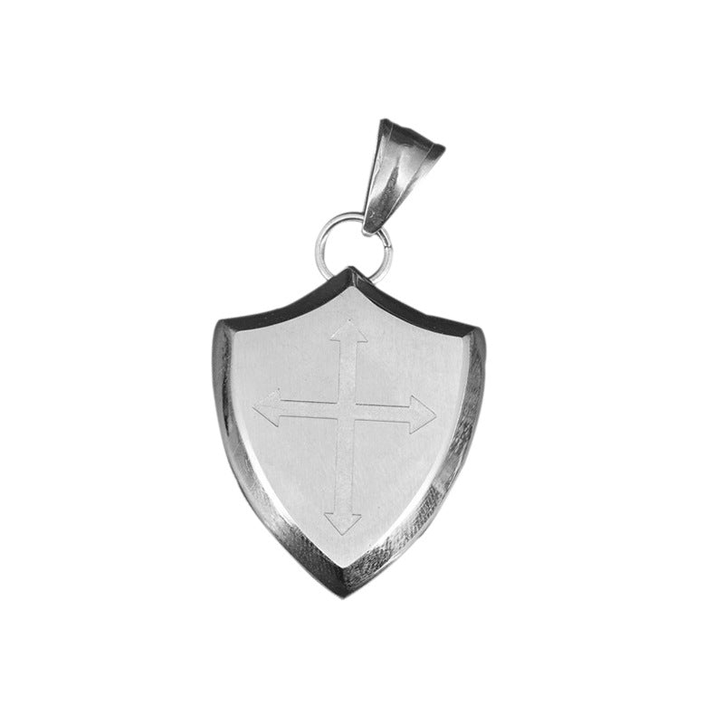 Stainless Steel Triangle Shield Cross Pendant Titanium Steel Men's Necklace Marking Lettering