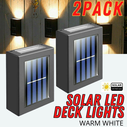 2 Pack New Solar Deck Lights Outdoor Waterproof LED Steps Lamps For Stairs Fence