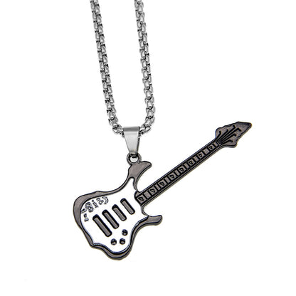 Gothic 2-layer Titanium Steel Guitar Necklace Men's Musical