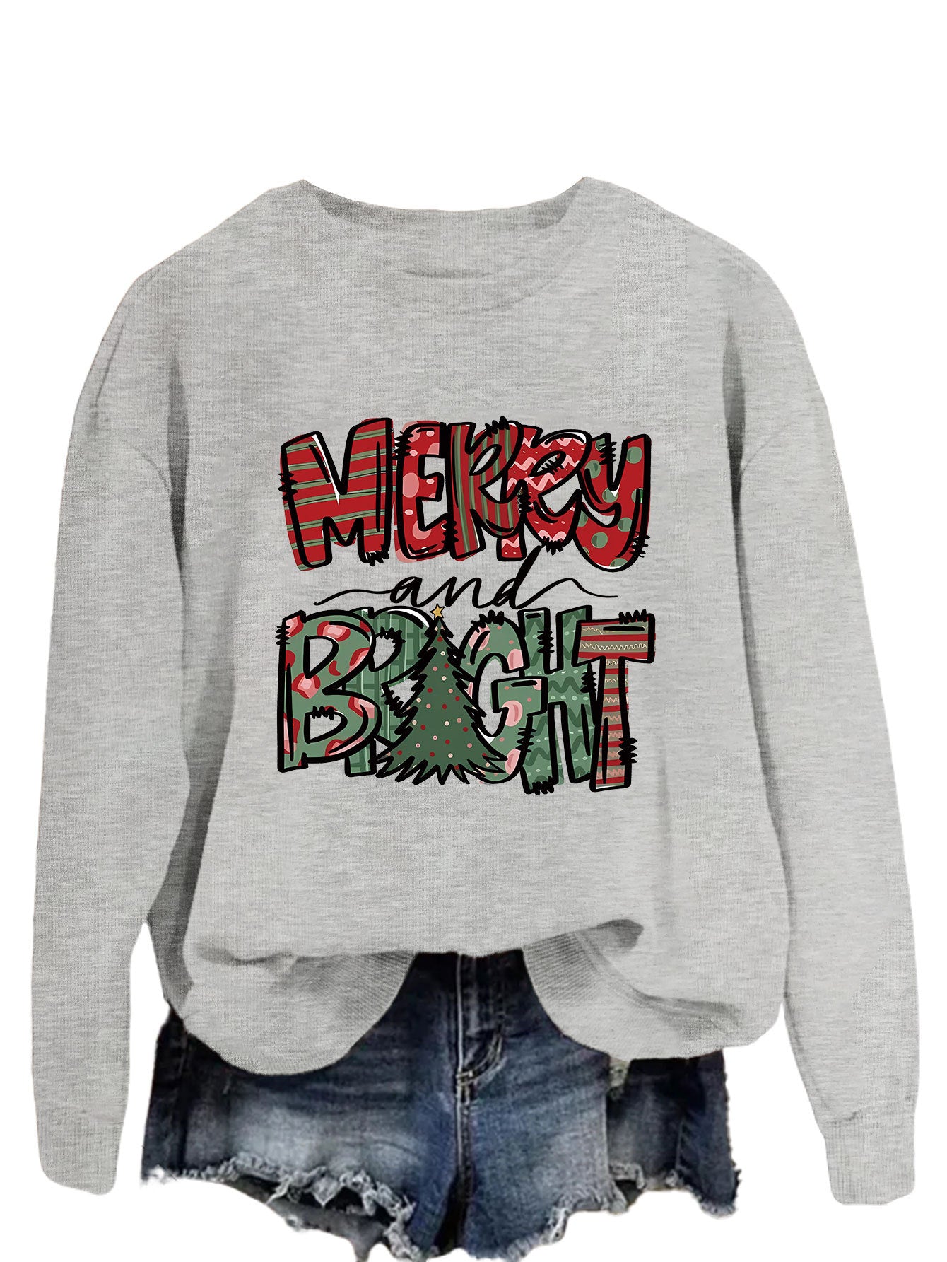 Trendy Sweater Merry And Bright Fallwinter Round Neck Long Sleeve Top In Stock