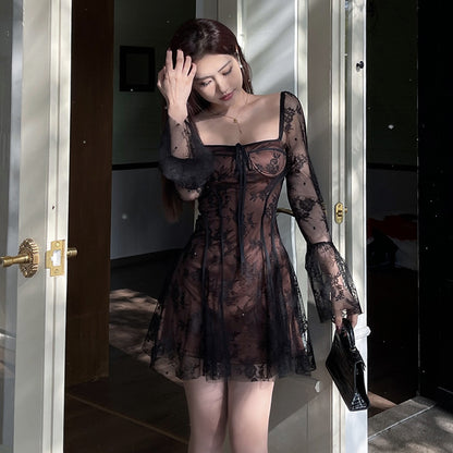 Sexy Semi-transparent Elegant Slim Lace Tied Dress