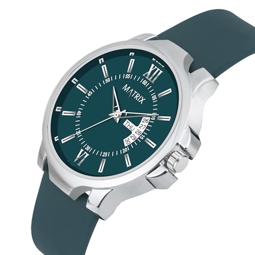 Matrix Antique 2.0 Day & Date Softest Silicone Strap Analog Watch for Men & Boys (Teal)