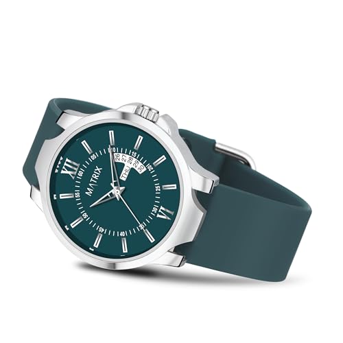 Matrix Antique 2.0 Day & Date Softest Silicone Strap Analog Watch for Men & Boys (Teal)