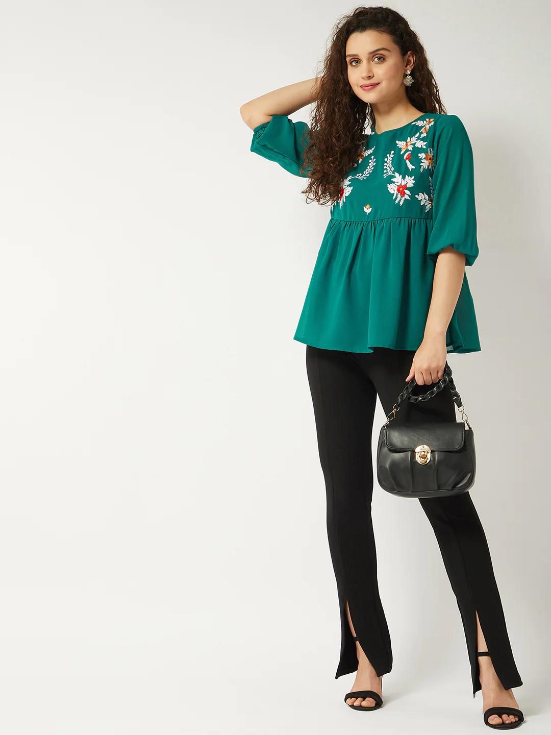 Pannkh Floral Embroidered Sheer Top