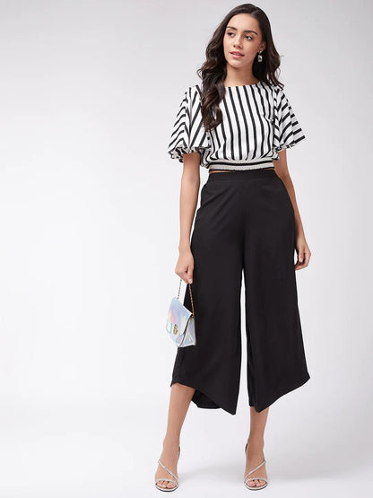 Pannkh Monocromatic Stripes Crop Top With Solid Pants