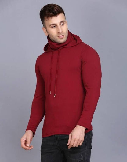 Denzolee Solid Hooded T-Shirt With Mask For Men's