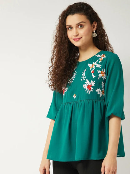 Pannkh Floral Embroidered Sheer Top