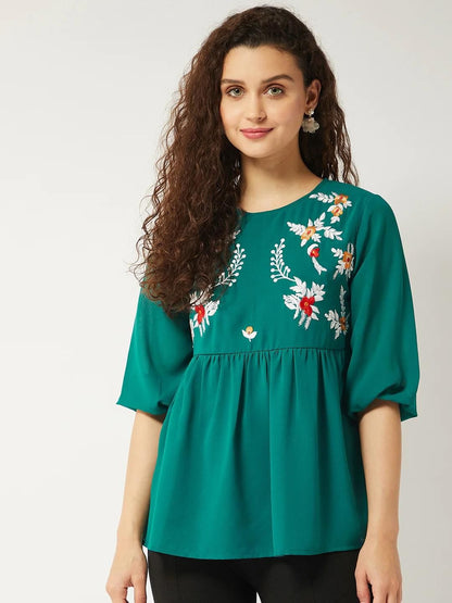 Pannkh Floral Embroidered Sheer Top