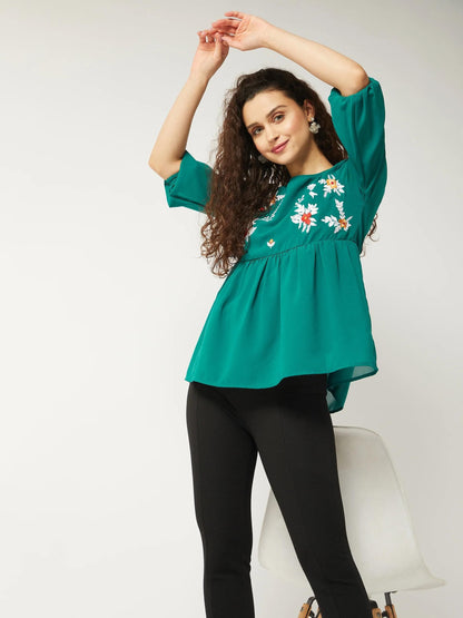 Pannkh Floral Embroidered Sheer Top