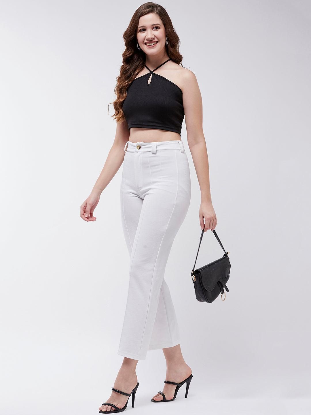 Solid Halter Neck Rib Crop Top For Women's