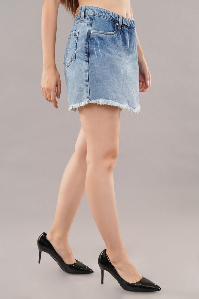 Meghz Women's Solid Wrap Skirt Style Denim Short