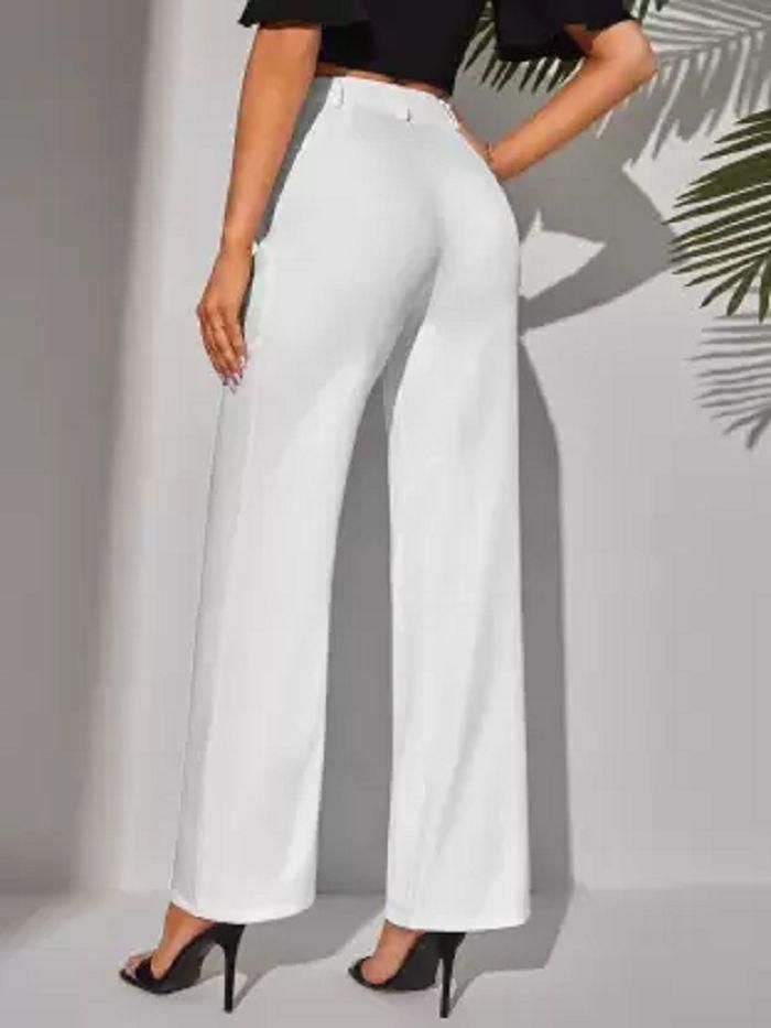 Elegant White Lycra Solid Trousers For Women's